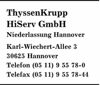 ThyssenKrupp HiServ GmbH Niederlassung Hannover
