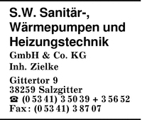 S.W. Sanitr, Wrmepumpen und Heizungstechnik GmbH & Co. KG, Inh. Zielke
